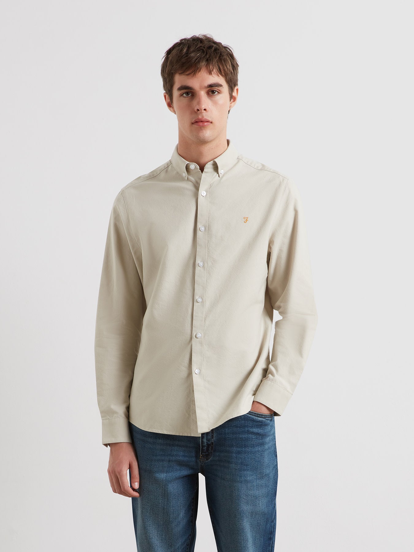 Brewer Ls Bd - Farah - 261 Straw Beige Farah - Vêtement mode Mix et Tendances - homme Chemise - Polo